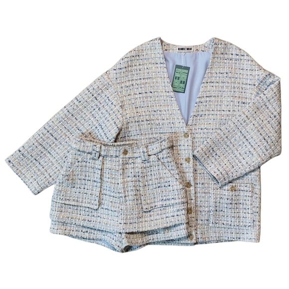 Bundle Blue Tweed Jacket and Mini Skort Skirt Fall Outfit Set Size 2 US Small - Picture 4 of 15